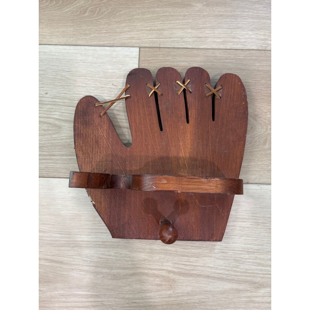 Vintage Wooden Baseball Glove Wall Shelf Bat Rack Holder Peg Cap Display Sports